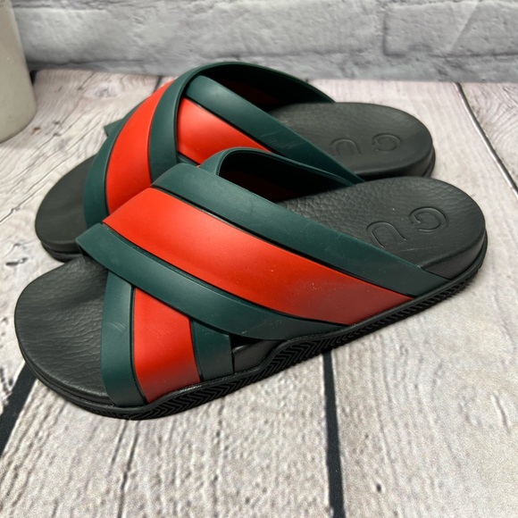 Gucci Rubber Slide Sandals With Web - Picture 4 of 12